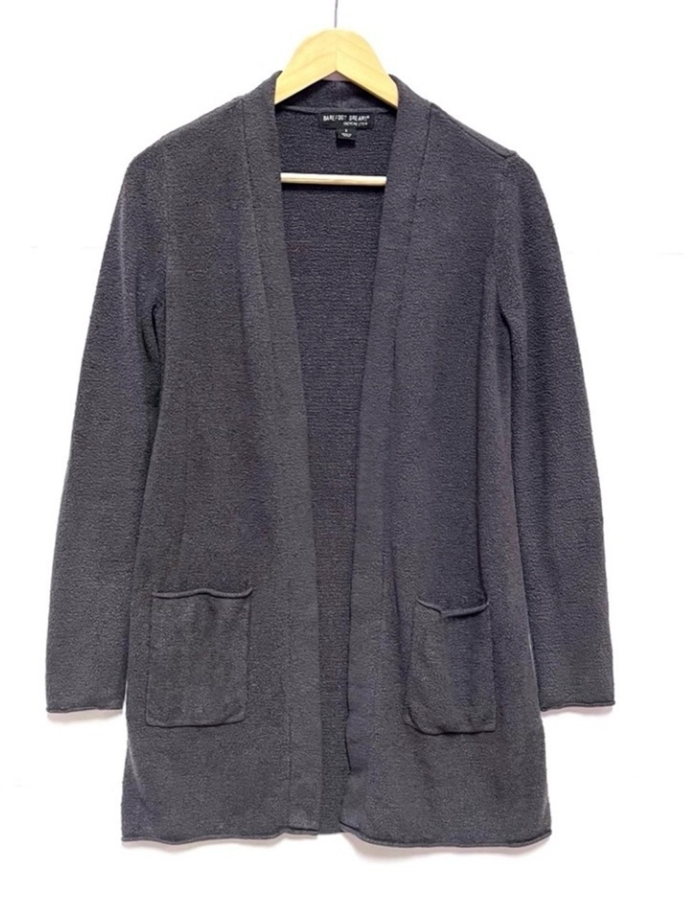 Barefoot Dreams CozyChic Lite Long Cardigan S Gray Open Front Pockets Soft